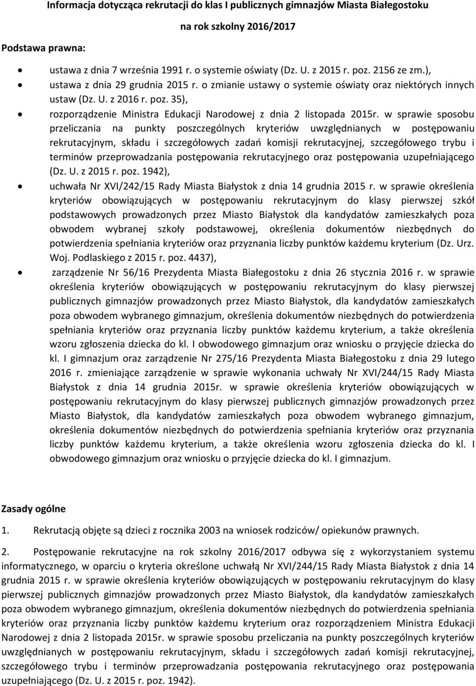 35), rozporządzenie Ministra Edukacji Narodowej z dnia 2 listopada 2015r.