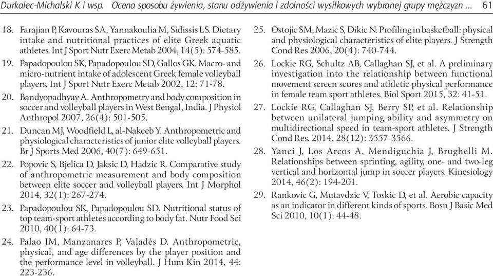 Macro- and micro-nutrient intake of adolescent Greek female volleyball players. Int J Sport Nutr Exerc Metab 2002, 12: 71-78. 20. Bandyopadhyay A.