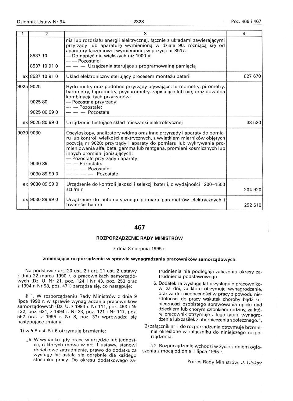 Pozostałe: 8537 1091 O - - - Urządzenia sterujące z programowalną pamięcią ex 8537 1091 O Układ elektroniczny sterujący procesem montażu baterii 827670 9025 9025 Hydrometry oraz podobne przyrządy