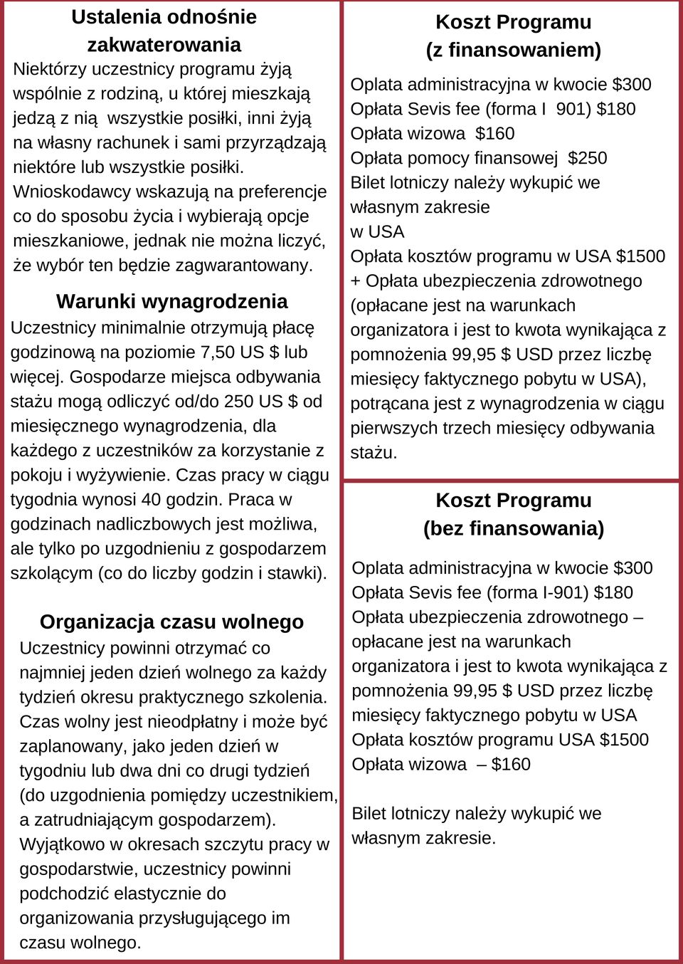 Warunki wynagrodzenia Uczestnicy minimalnie otrzymują płacę godzinową na poziomie 7,50 US $ lub więcej.
