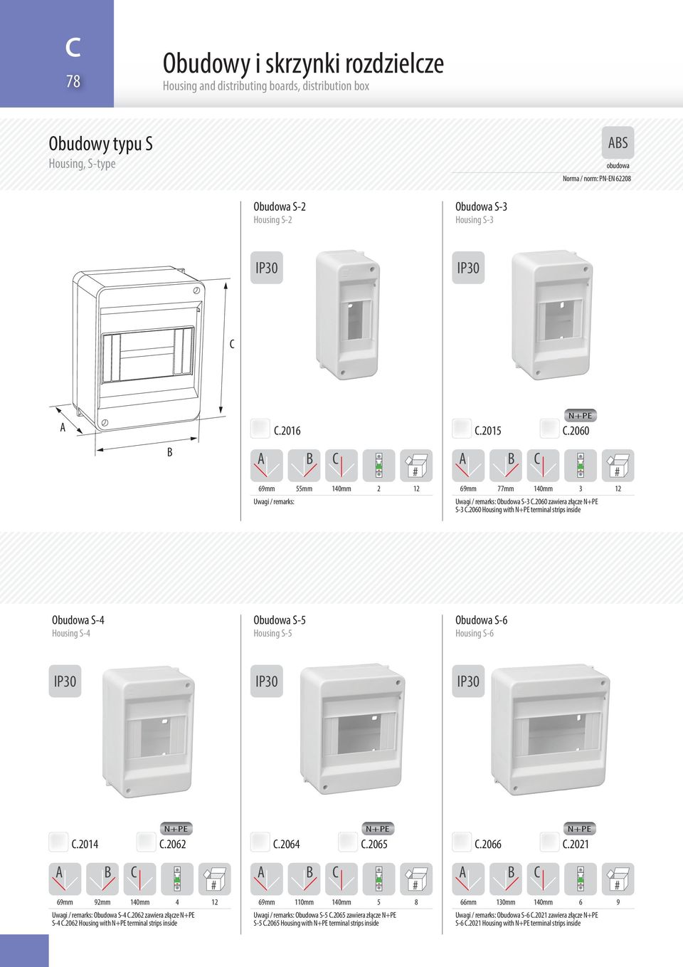 2060 Housing with terminal strips inside Obudowa S-4 Housing S-4 Obudowa S-5 Housing S-5 Obudowa S-6 Housing S-6.204.2062.2064.2065.2066.202 92mm 40mm Obudowa S-4.