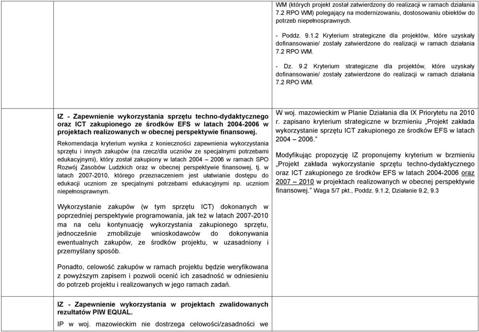 2 Kryterium strategiczne dla projektów, które uzyskały dofinansowanie/ zostały zatwierdzone do realizacji w ramach działania 7.2 RPO WM.
