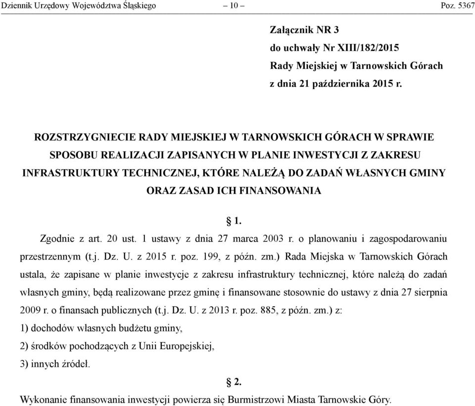 ICH FINANSOWANIA 1. Zgodnie z art. 20 ust. 1 ustawy z dnia 27 marca 2003 r. o planowaniu i zagospodarowaniu przestrzennym (t.j. Dz. U. z 2015 r. poz. 199, z późn. zm.