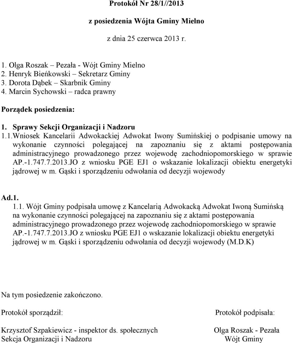 Sprawy Sekcji Organizacji i Nadzoru 1.