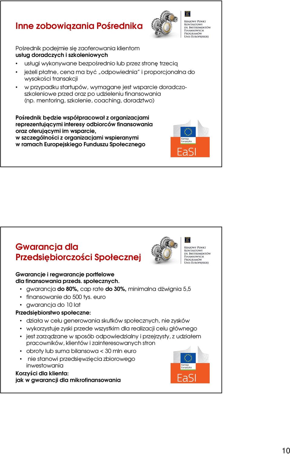 mentoring, szkolenie, coaching, doradztwo) Pośrednik będzie współpracował z organizacjami reprezentującymi interesy odbiorców finansowania oraz oferującymi im wsparcie, w szczególności z