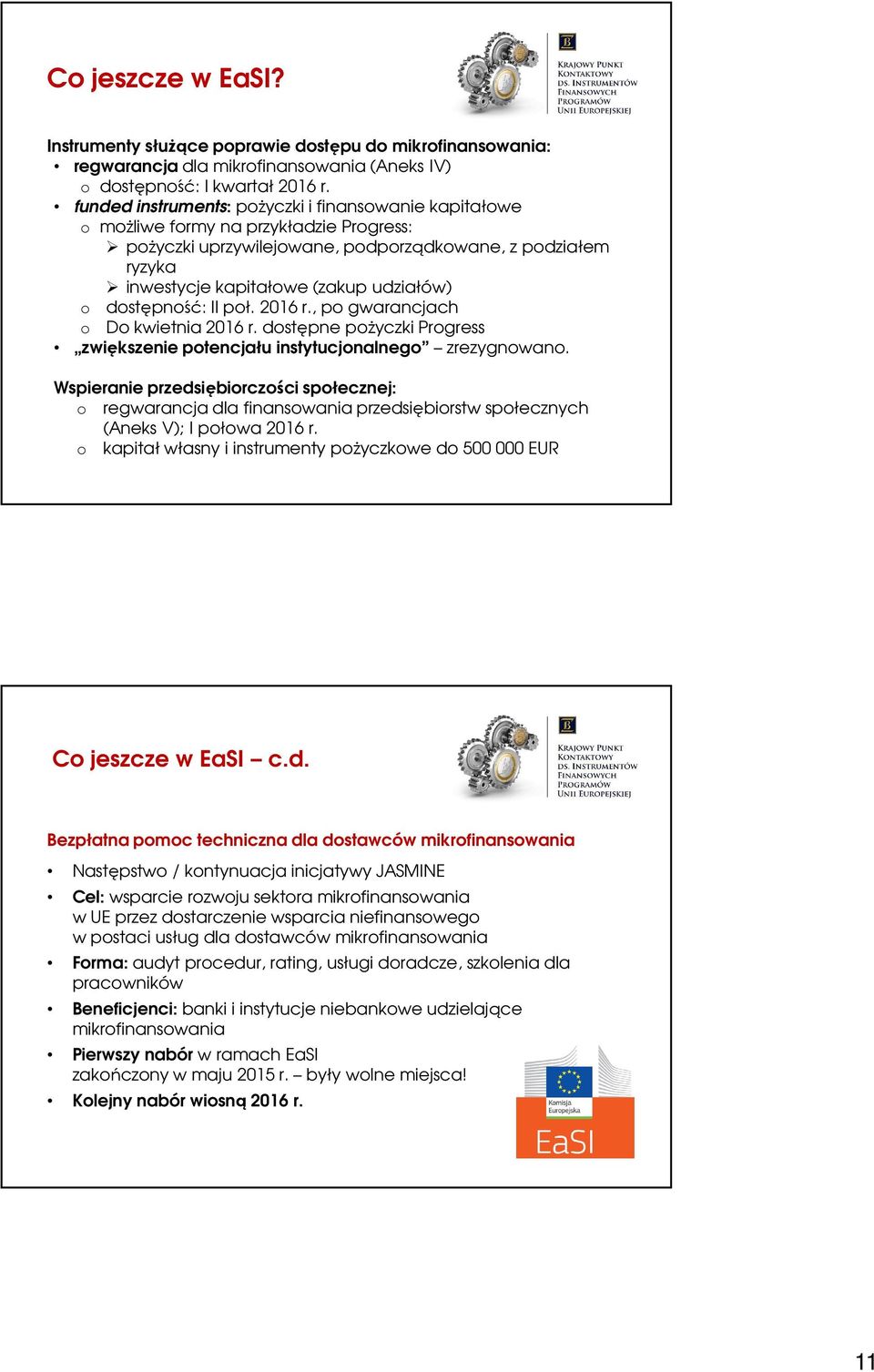 dostępność: II poł. 2016 r., po gwarancjach o Do kwietnia 2016 r. dostępne pożyczki Progress zwiększenie potencjału instytucjonalnego zrezygnowano.