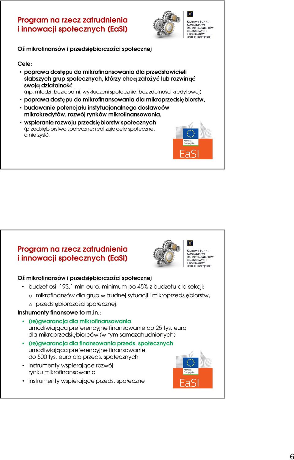 młodzi, bezrobotni, wykluczeni społecznie, bez zdolności kredytowej) poprawa dostępu do mikrofinansowania dla mikroprzedsiębiorstw, budowanie potencjału instytucjonalnego dostawców mikrokredytów,