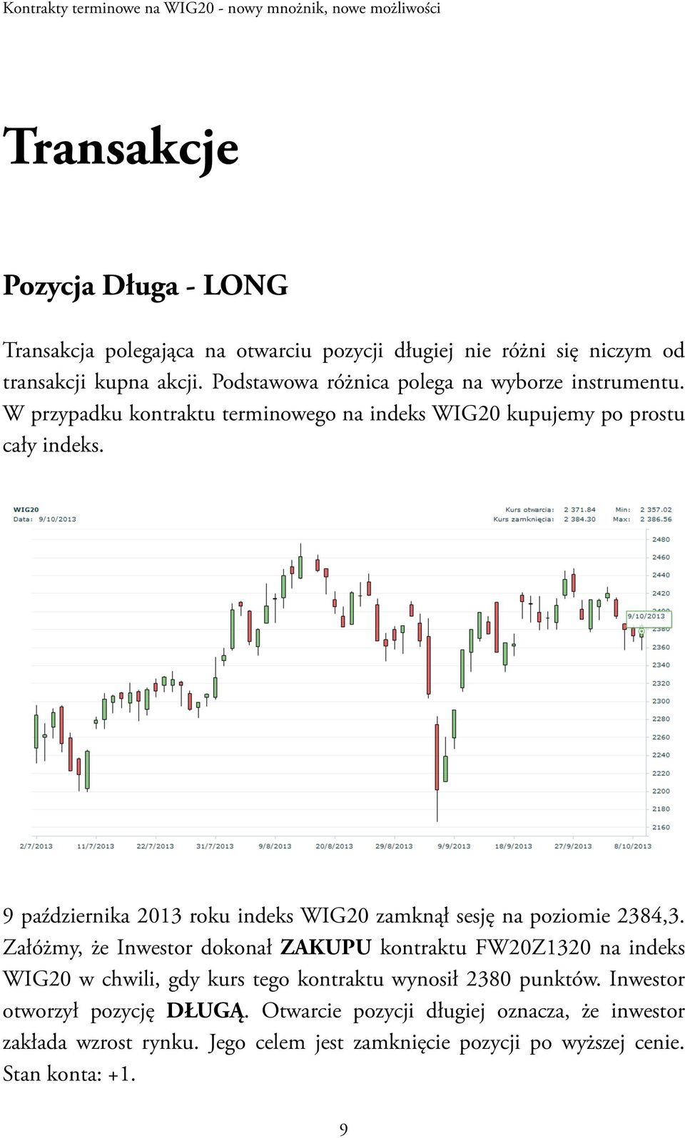 9 października 2013 roku indeks WIG20 zamknął sesję na poziomie 2384,3.