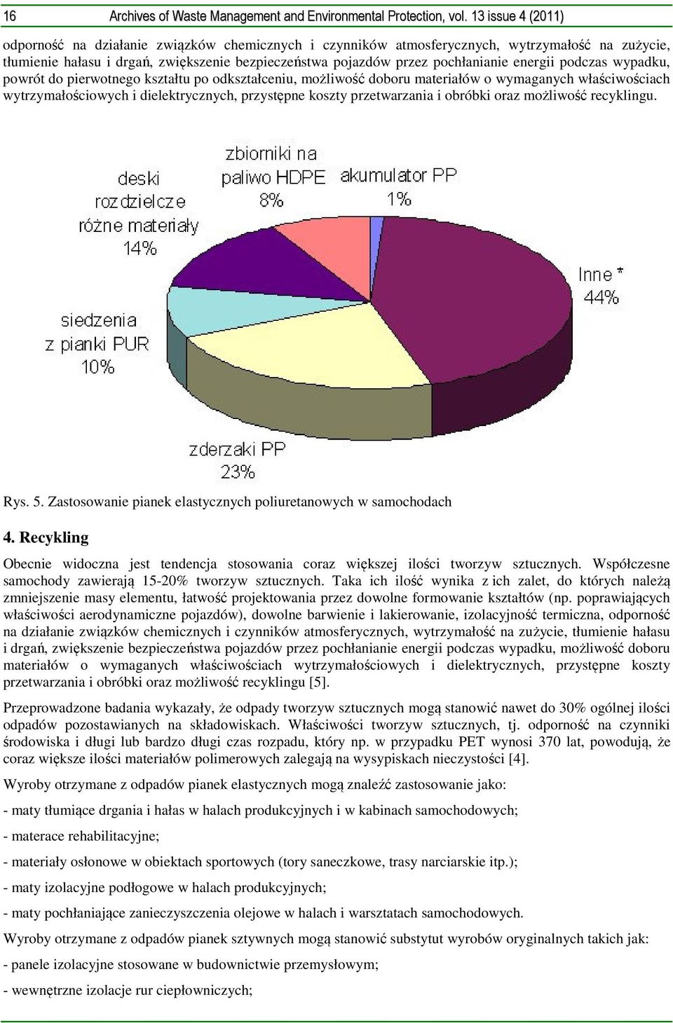 energii podczas wypadku, powrót do pierwotnego kształtu po odkształceniu, możliwość doboru materiałów o wymaganych właściwościach wytrzymałościowych i dielektrycznych, przystępne koszty przetwarzania