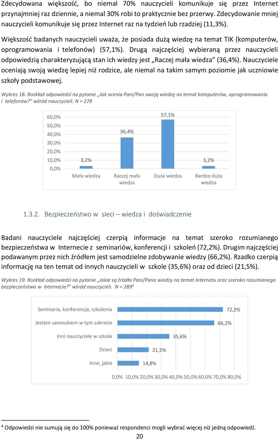 Większość badanych nauczycieli uważa, że posiada dużą wiedzę na temat TIK (komputerów, oprogramowania i telefonów) (57,1%).