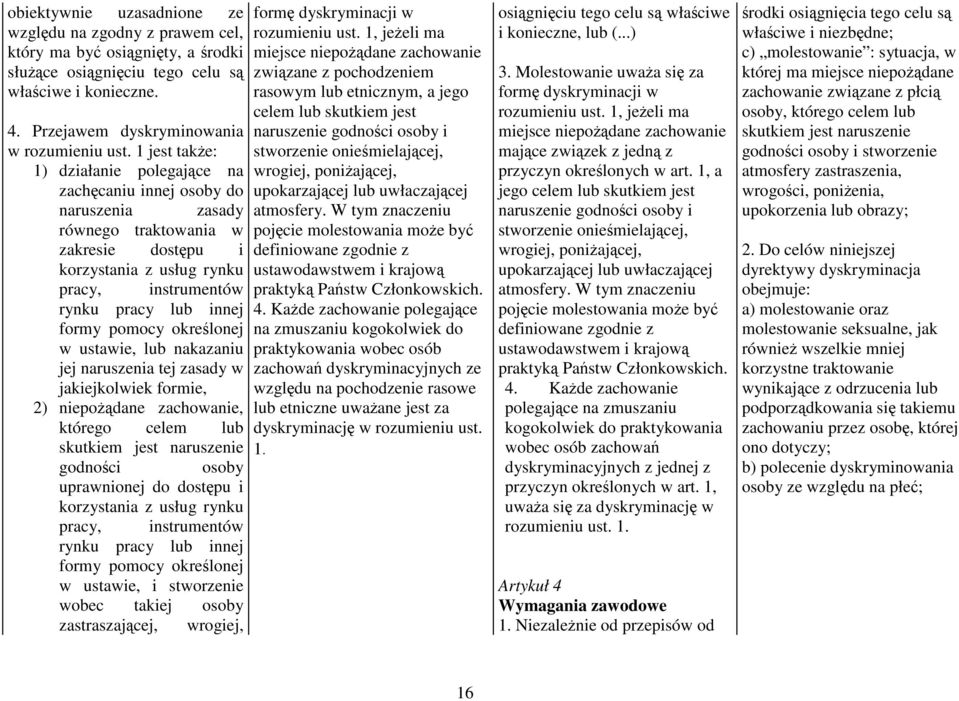 pomocy określonej w ustawie, lub nakazaniu jej naruszenia tej zasady w jakiejkolwiek formie, 2) niepoŝądane zachowanie, którego celem lub skutkiem jest naruszenie godności osoby uprawnionej do