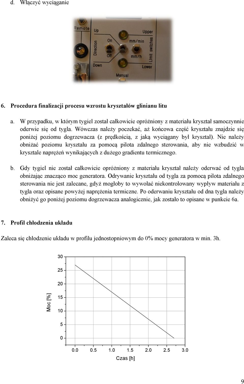 Wówczas należy poczekać, aż końcowa część kryształu znajdzie się poniżej poziomu dogrzewacza (z prędkością, z jaką wyciągany był kryształ).