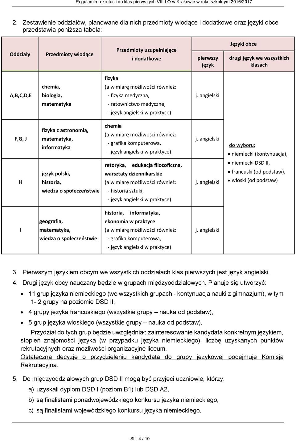 angielski matematyka - ratownictwo medyczne, - język angielski w praktyce) F,G, J fizyka z astronomią, matematyka, informatyka chemia (a w miarę możliwości również: - grafika komputerowa, - język