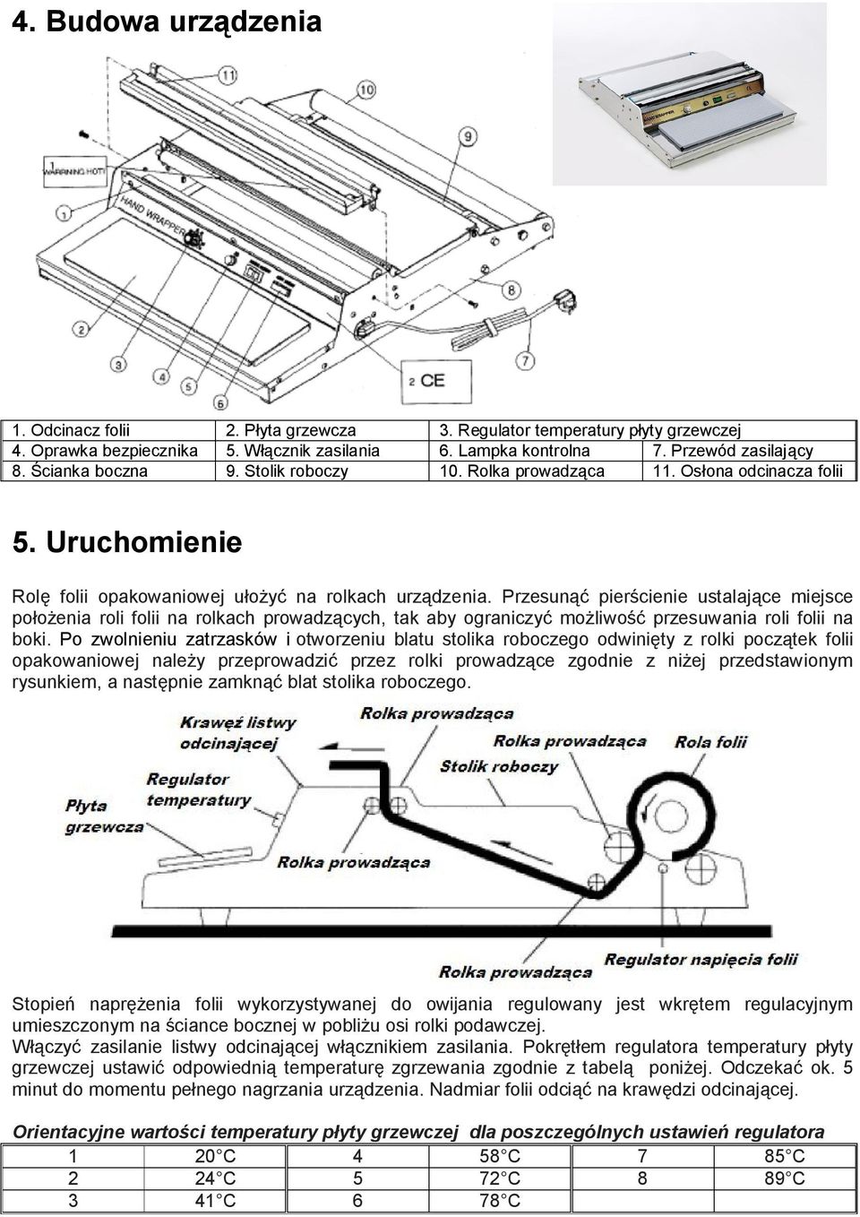 Przesunąć pierścienie ustalające miejsce położenia roli folii na rolkach prowadzących, tak aby ograniczyć możliwość przesuwania roli folii na boki.