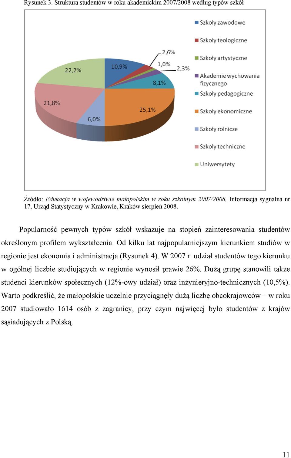 Kraków sierpień 2008. Popularność pewnych typów szkół wskazuje na stopień zainteresowania studentów określonym profilem wykształcenia.
