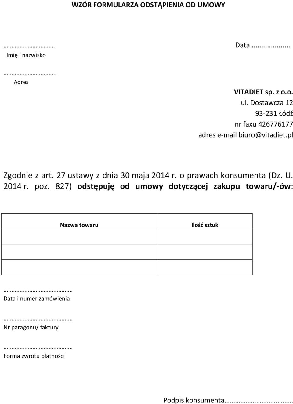 27 ustawy z dnia 30 maja 2014 r. o prawach konsumenta (Dz. U. 2014 r. poz.