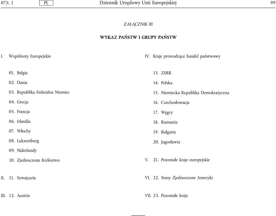 Zjednoczone Królestwo 13. ZSRR 14. Polska 15. Niemiecka Republika Demokratyczna 16. Czechoslowacja 17. Węgry 18. Rumunia 19.