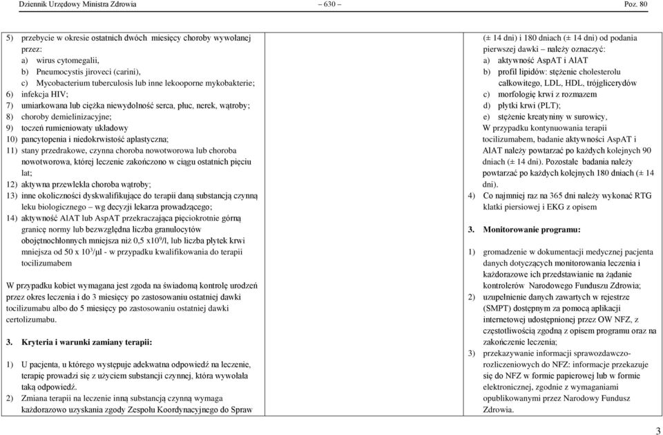 infekcja HIV; 7) umiarkowana lub ciężka niewydolność serca, płuc, nerek, wątroby; 8) choroby demielinizacyjne; 9) toczeń rumieniowaty układowy 10) pancytopenia i niedokrwistość aplastyczna; 11) stany