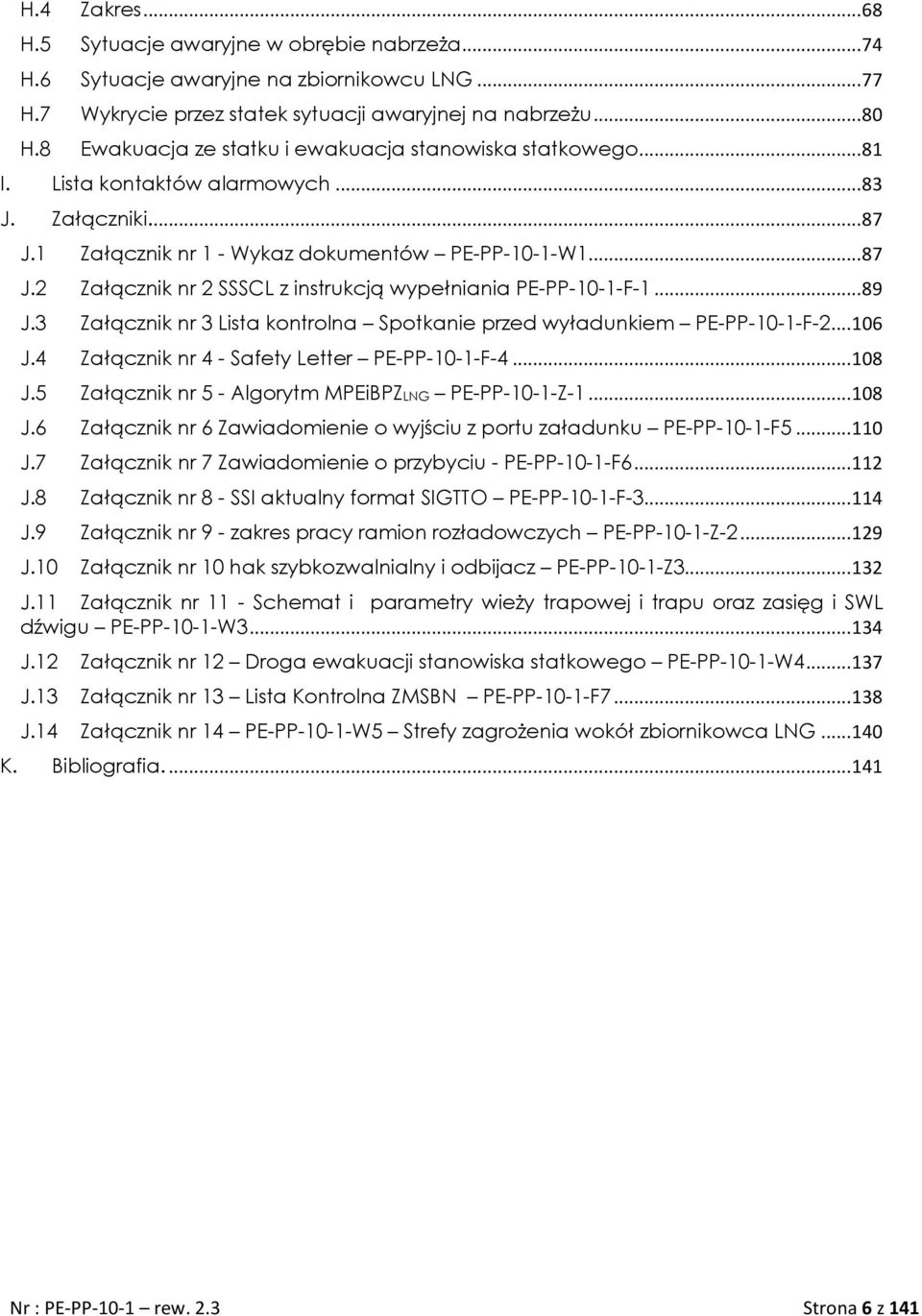 .. 89 J.3 Załącznik nr 3 Lista kontrolna Spotkanie przed wyładunkiem PE-PP-10-1-F-2... 106 J.4 Załącznik nr 4 - Safety Letter PE-PP-10-1-F-4... 108 J.