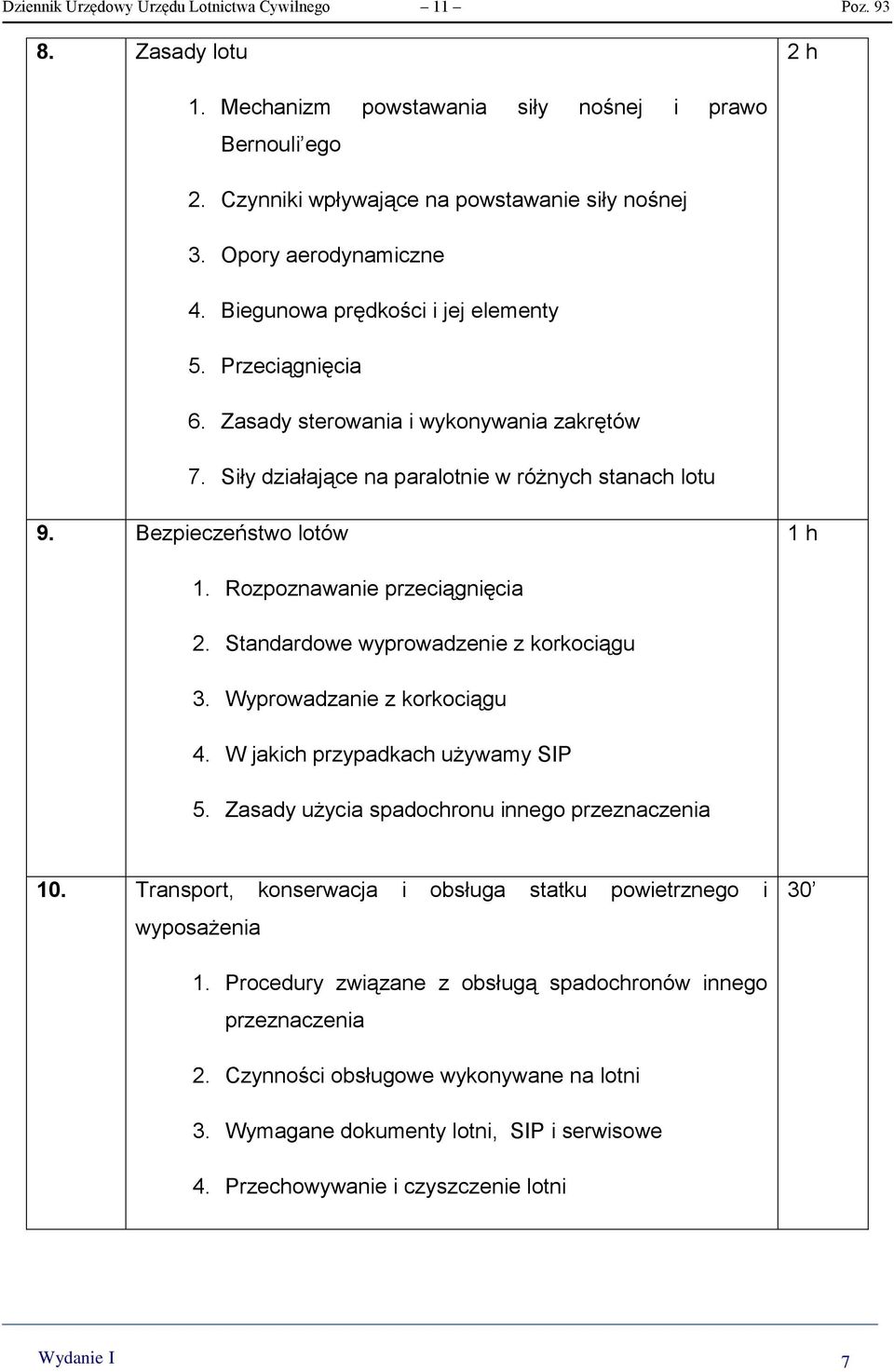 Bezpieczeństwo lotów 1 h 1. Rozpoznawanie przeciągnięcia 2. Standardowe wyprowadzenie z korkociągu 3. Wyprowadzanie z korkociągu 4. W jakich przypadkach używamy SIP 5.