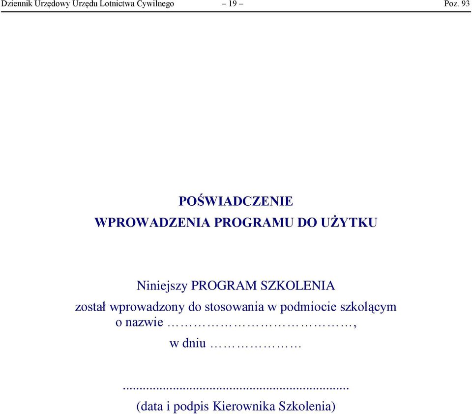 PROGRAM SZKOLENIA został wprowadzony do stosowania w