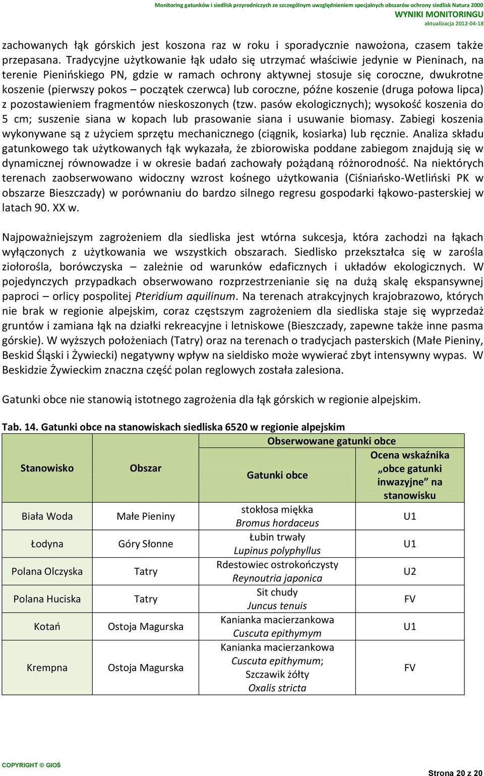 początek czerwca) lub coroczne, późne koszenie (druga połowa lipca) z pozostawieniem fragmentów nieskoszonych (tzw.