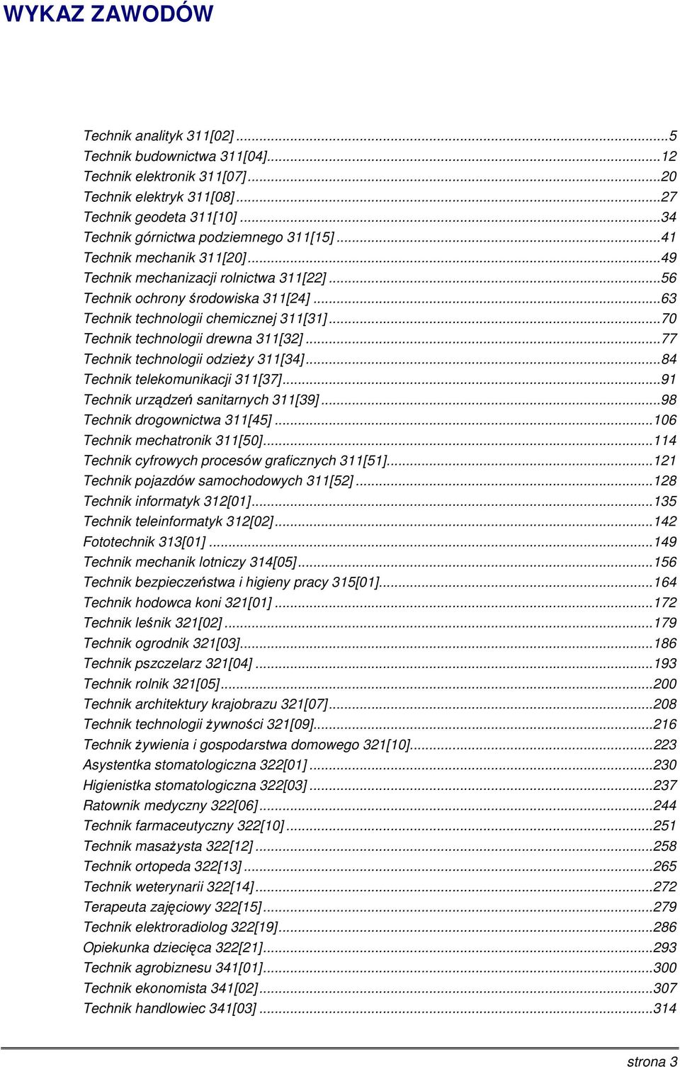 .. 63 Technik technologii chemicznej 311[31]... 7 Technik technologii drewna 311[32]... 77 Technik technologii odzieży 311[34]... 84 Technik telekomunikacji 311[37].