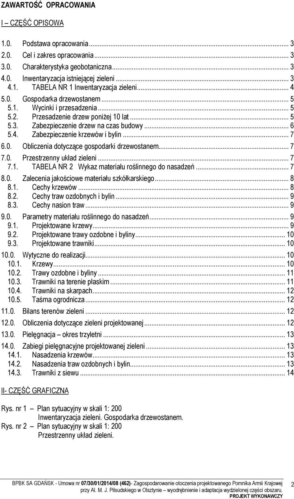 .. 7 6.0. Obliczenia dotyczące gospodarki drzewostanem... 7 7.0. Przestrzenny układ zieleni... 7 7.1. TABELA NR 2 Wykaz materiału roślinnego do nasadzeń... 7 8.0. Zalecenia jakościowe materiału szkółkarskiego.