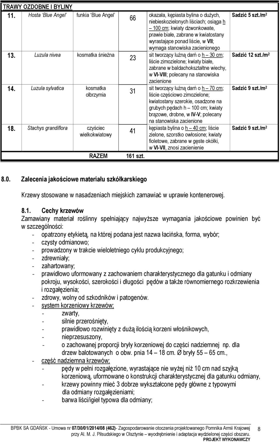 okazała, kępiasta bylina o dużych, niebieskozielonych liściach; osiąga h 100 cm; kwiaty dzwonkowate, prawie białe, zabrane w kwiatostany wyrastające ponad liście, w VII; wymaga stanowiska