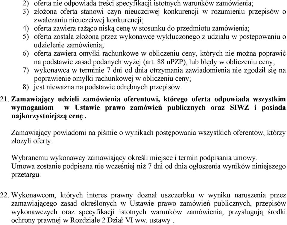 rachunkowe w obliczeniu ceny, których nie można poprawić na podstawie zasad podanych wyżej (art.