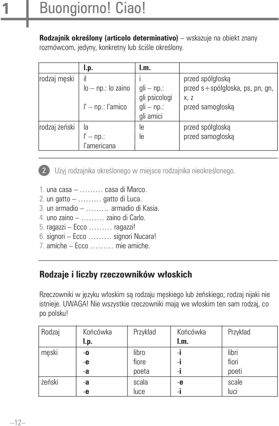 : le przed samog oskà l americana 2 U yj rodzajnika okreêlonego w miejsce rodzajnika nieokreêlonego. 1. una casa casa di Marco. 2. un gatto gatto di Luca. 3. un armadio armadio di Kasia. 4.