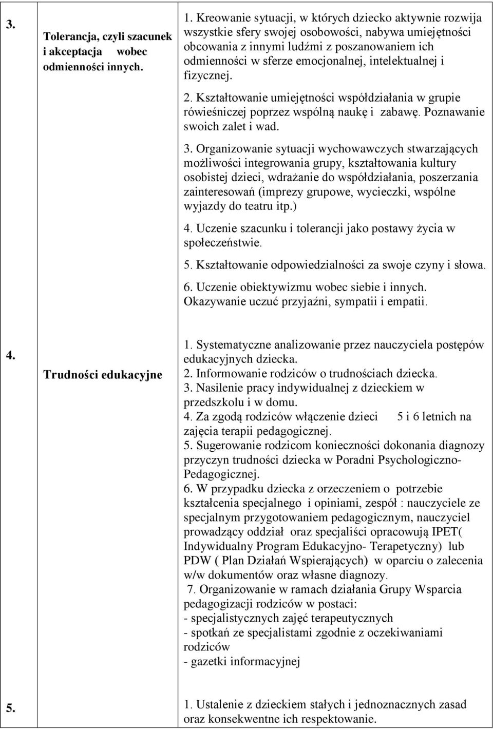 intelektualnej i fizycznej. 2. Kształtowanie umiejętności współdziałania w grupie rówieśniczej poprzez wspólną naukę i zabawę. Poznawanie swoich zalet i wad. 3.