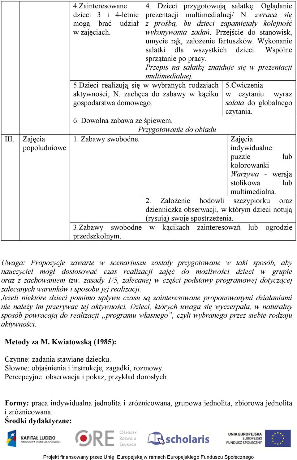 Przepis na sałatkę znajduje się w prezentacji multimedialnej. 5.Dzieci realizują się w wybranych rodzajach aktywności; N. zachęca do zabawy w kąciku gospodarstwa domowego. 5.Ćwiczenia w czytaniu: wyraz sałata do globalnego czytania.