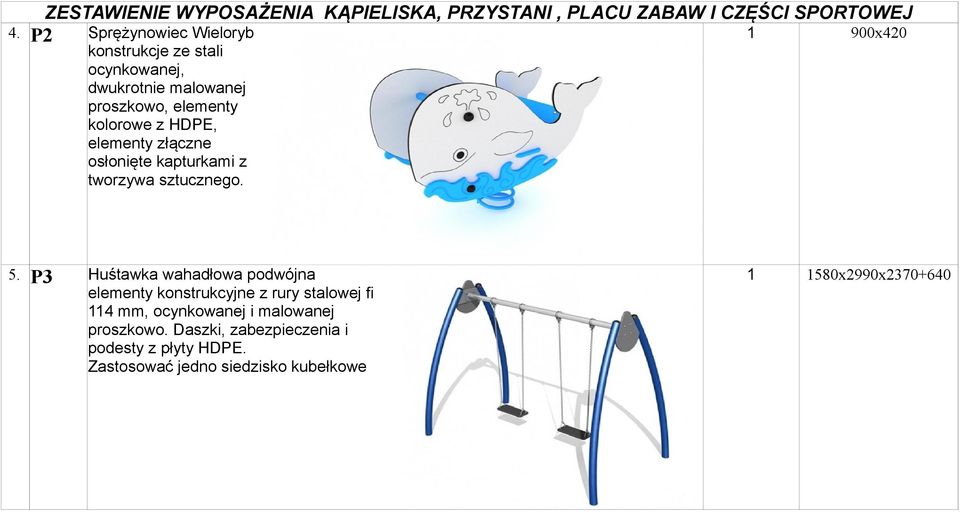 P3 Huśtawka wahadłowa podwójna elementy konstrukcyjne z rury stalowej fi 114 mm, ocynkowanej i