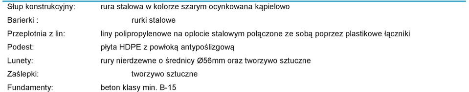 Przeplotnia z lin: Podest: Lunety: