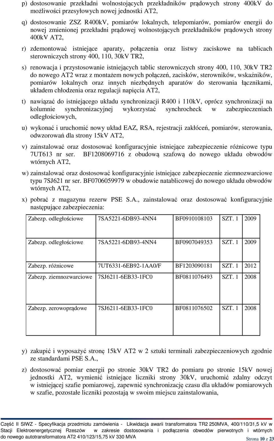 strony 400, 110, 30kV TR2, s) renowacja i przystosowanie istniejących tablic sterowniczych strony 400, 110, 30kV TR2 do nowego AT2 wraz z montażem nowych połączeń, zacisków, sterowników, wskaźników,