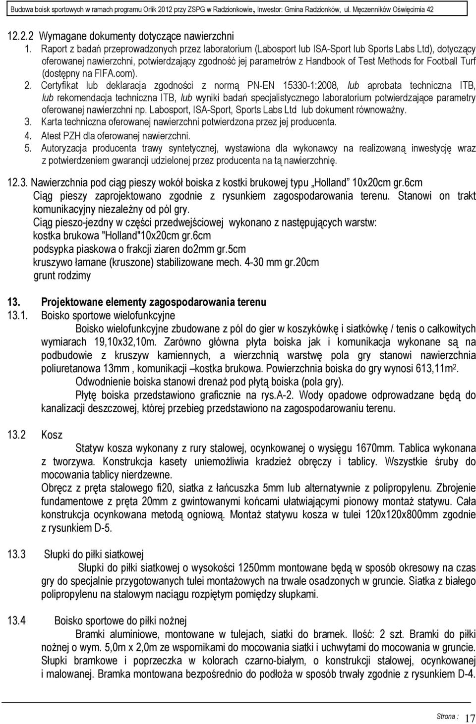 for Football Turf (dostępny na FIFA.com). 2.