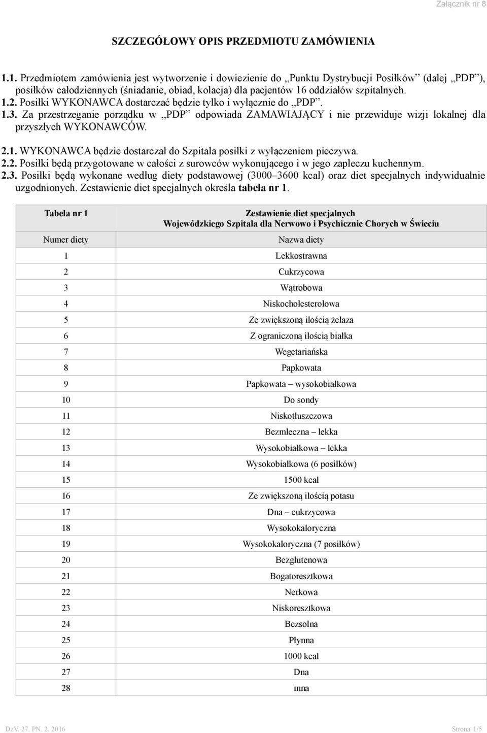 Posiłki WYKONAWCA dostarczać będzie tylko i wyłącznie do PDP. 1.3. Za przestrzeganie porządku w PDP odpowiada ZAMAWIAJĄCY i nie przewiduje wizji lokalnej dla przyszłych WYKONAWCÓW. 2.1. WYKONAWCA będzie dostarczał do Szpitala posiłki z wyłączeniem pieczywa.