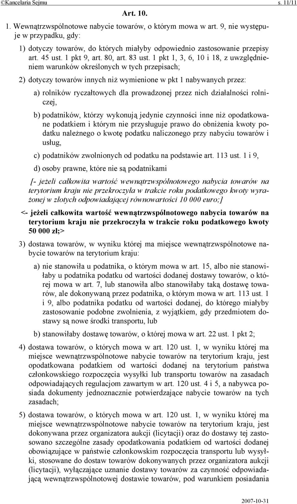 1 pkt 1, 3, 6, 10 i 18, z uwzględnieniem warunków określonych w tych przepisach; 2) dotyczy towarów innych niż wymienione w pkt 1 nabywanych przez: a) rolników ryczałtowych dla prowadzonej przez nich