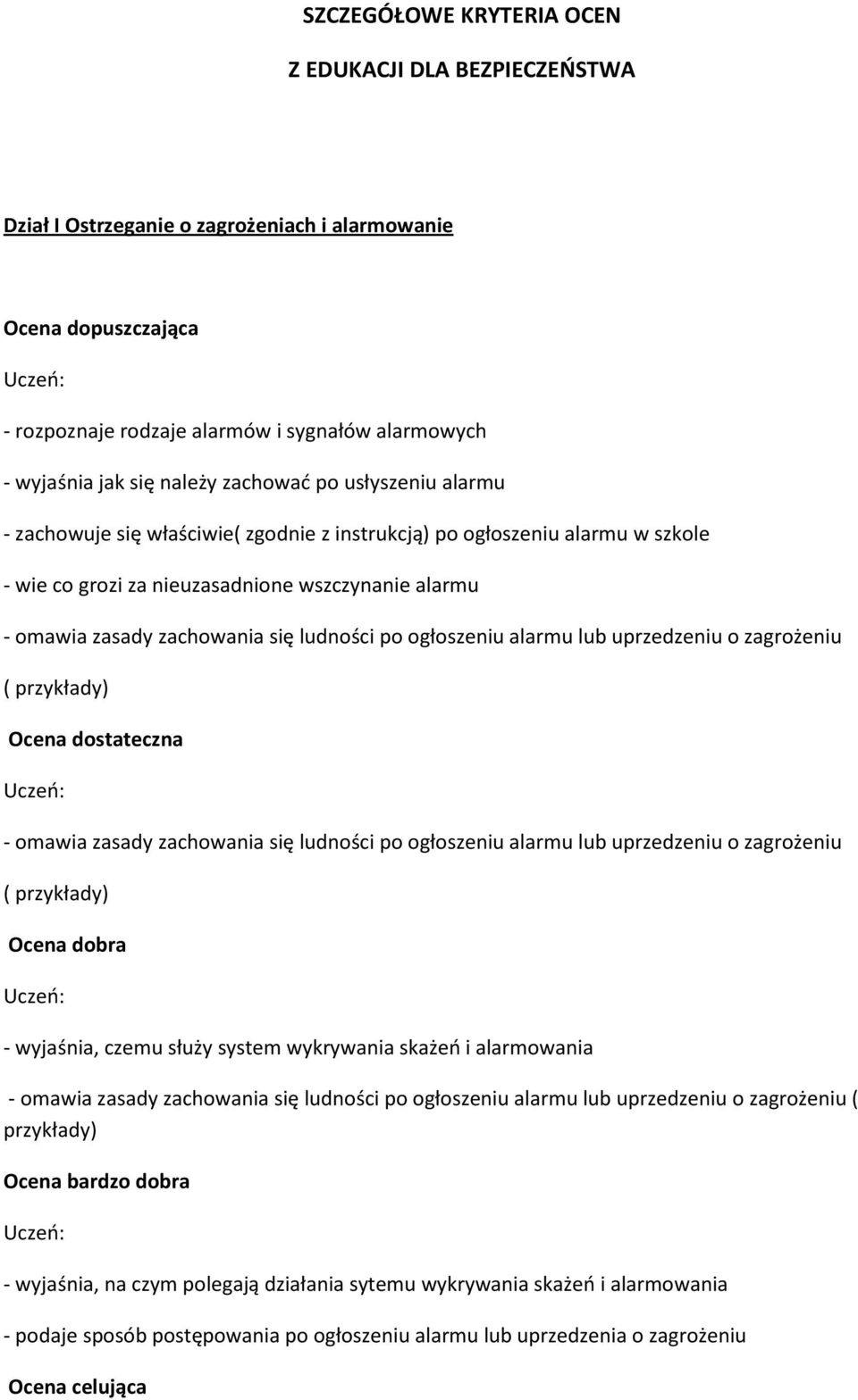 Przedstaw Sposoby Zapobiegania Panice Po Ogłoszeniu Alarmu SZCZEGÓŁOWE KRYTERIA OCEN Z EDUKACJI DLA BEZPIECZEŃSTWA - PDF Free Download