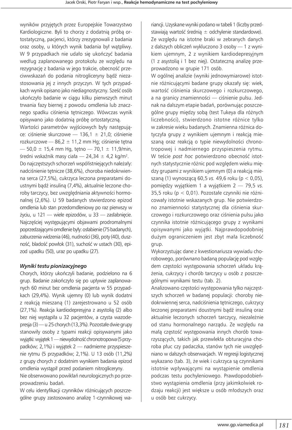 W 9 przypadkach nie udało się ukończyć badania według zaplanowanego protokołu ze względu na rezygnację z badania w jego trakcie, obecność przeciwwskazań do podania nitrogliceryny bądź niezastosowania