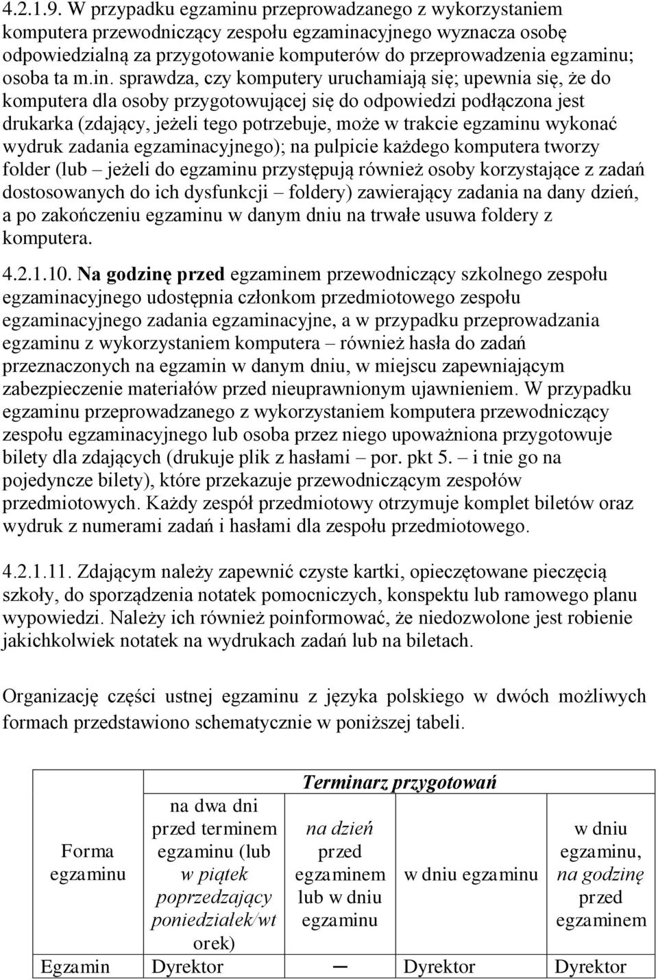 m.in. sprawdza, czy komputery uruchamiają się; upewnia się, że do komputera dla osoby przygotowującej się do odpowiedzi podłączona jest drukarka (zdający, jeżeli tego potrzebuje, może w trakcie