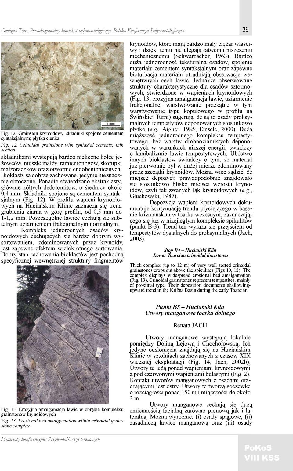Crinoidal grainstone with syntaxial cements; thin section składnikami występują bardzo nieliczne kolce jeżowców, muszle małży, ramienionogów, skorupki małżoraczków oraz otwornic endobentonicznych.