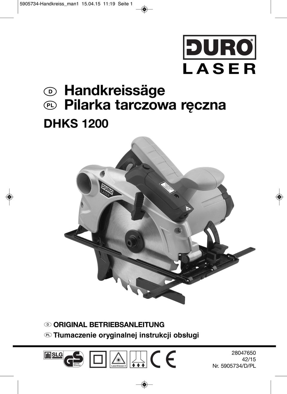 tarczowa ręczna DHKS 1200 ORIGINAL BETRIEBSANLEITUNG