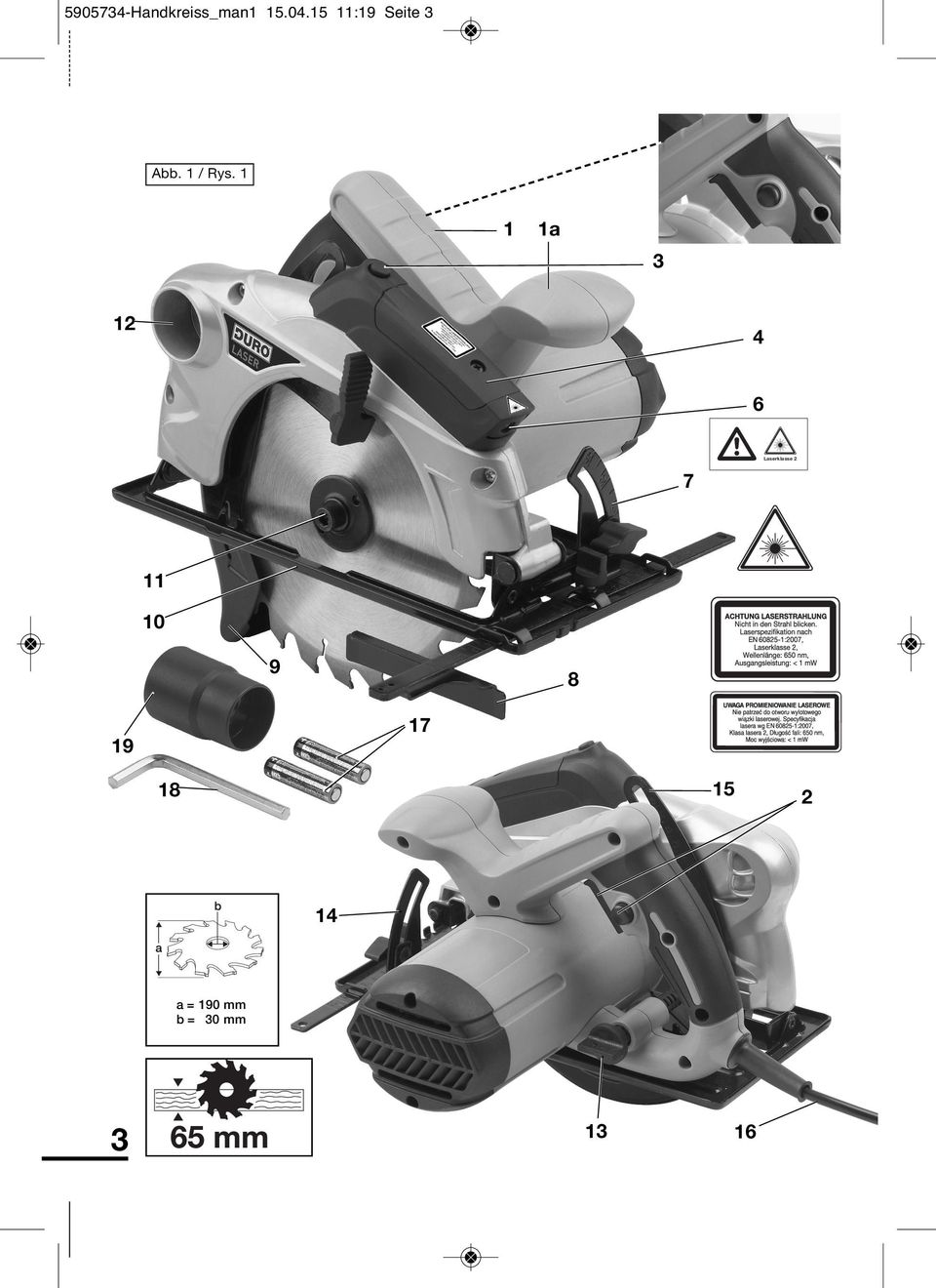 1 1 1a 3 12 4 6 7 Laserklasse 2 11