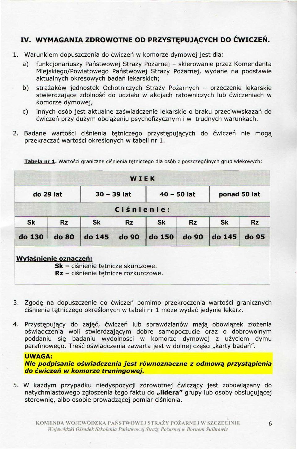 podstawie aktualnych okresowych badań lekarskich; b) strażaków jednostek Ochotniczych Straży Pożarnych - orzeczenie lekarskie stwierdzające zdolność do udziału w akcjach ratowniczych lub ćwiczeniach