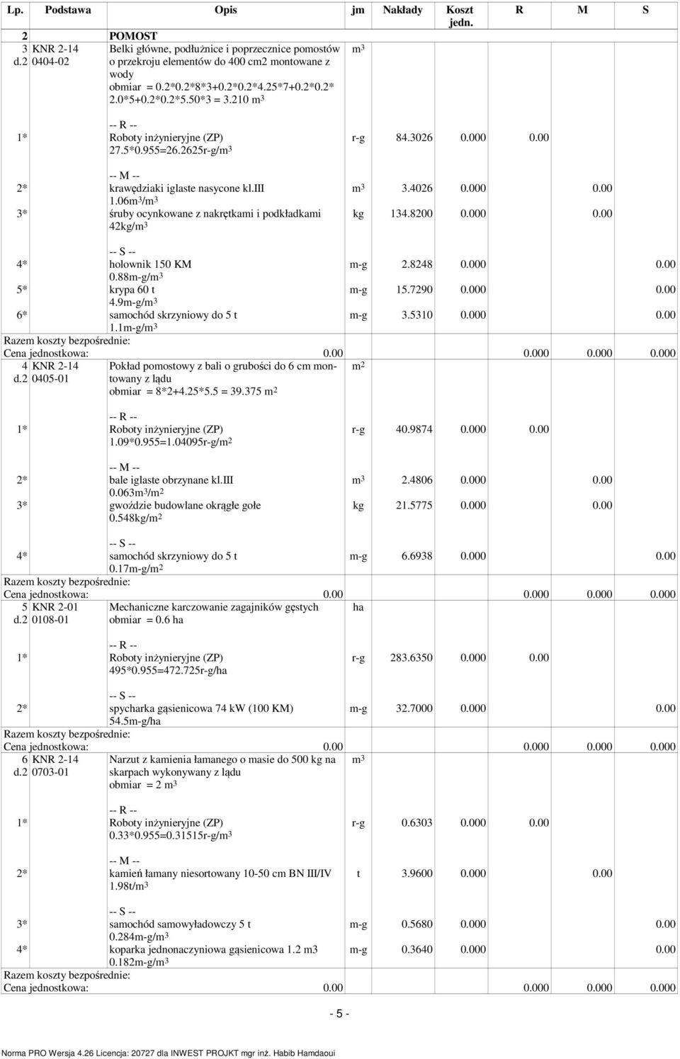 06 / 3* śruby ocynkowane z nakrętkami i podkładkami kg 134.8200 0.000 0.00 42kg/ m-g 2.8248 0.000 0.00 m-g 15.7290 0.000 0.00 m-g 3.5310 0.000 0.00 4* holownik 150 KM 0.88m-g/ 5* krypa 60 t 4.