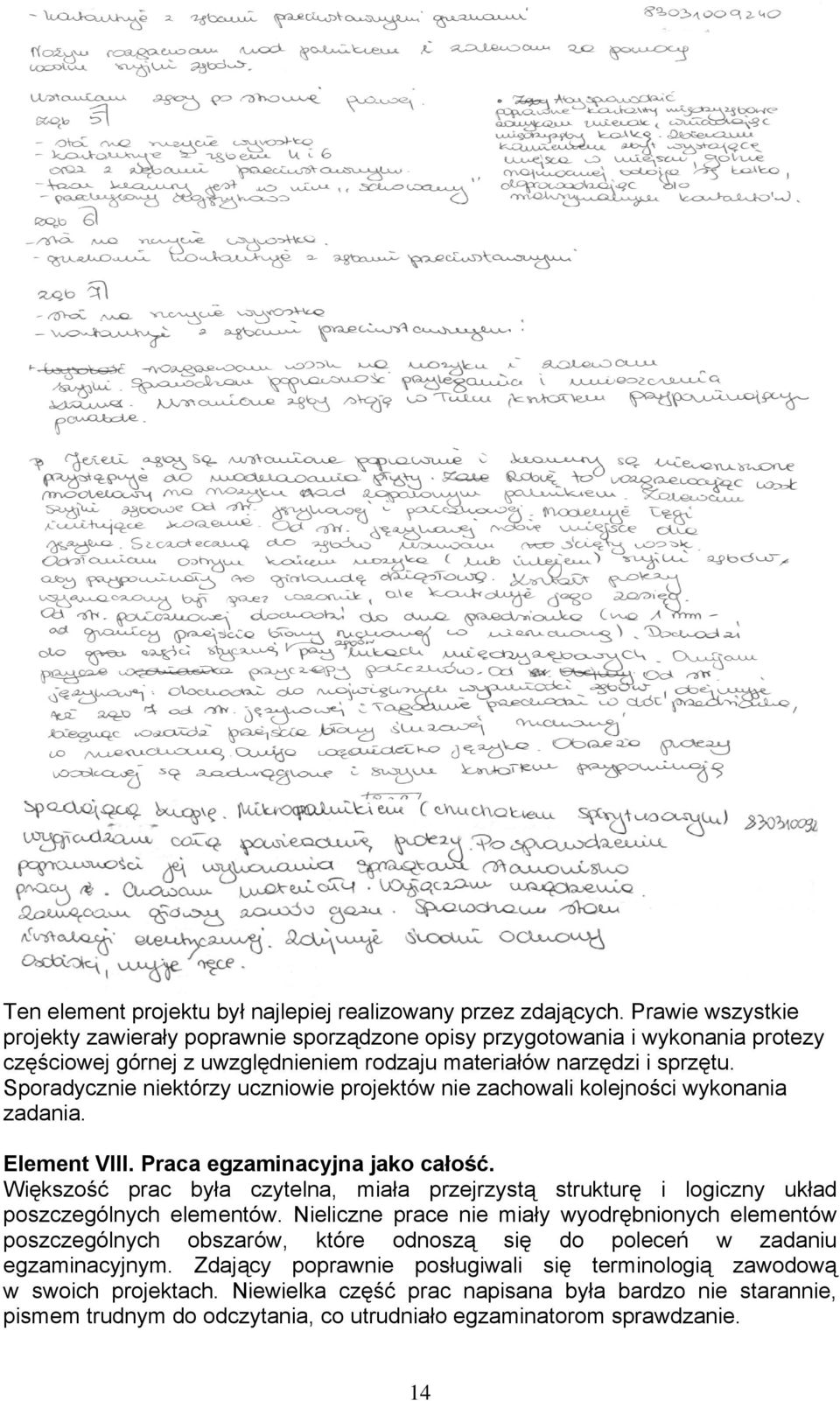 Sporadycznie niektórzy uczniowie projektów nie zachowali kolejności wykonania zadania. Element VIII. Praca egzaminacyjna jako całość.