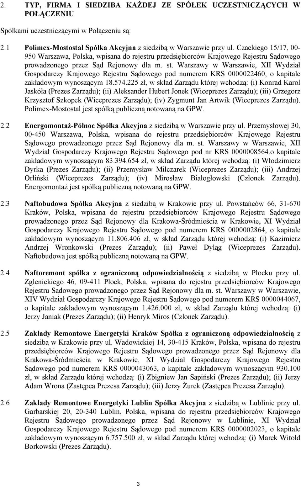 Warszawy w Warszawie, XII Wydział Gospodarczy Krajowego Rejestru Sądowego pod numerem KRS 0000022460, o kapitale zakładowym wynoszącym 18.574.
