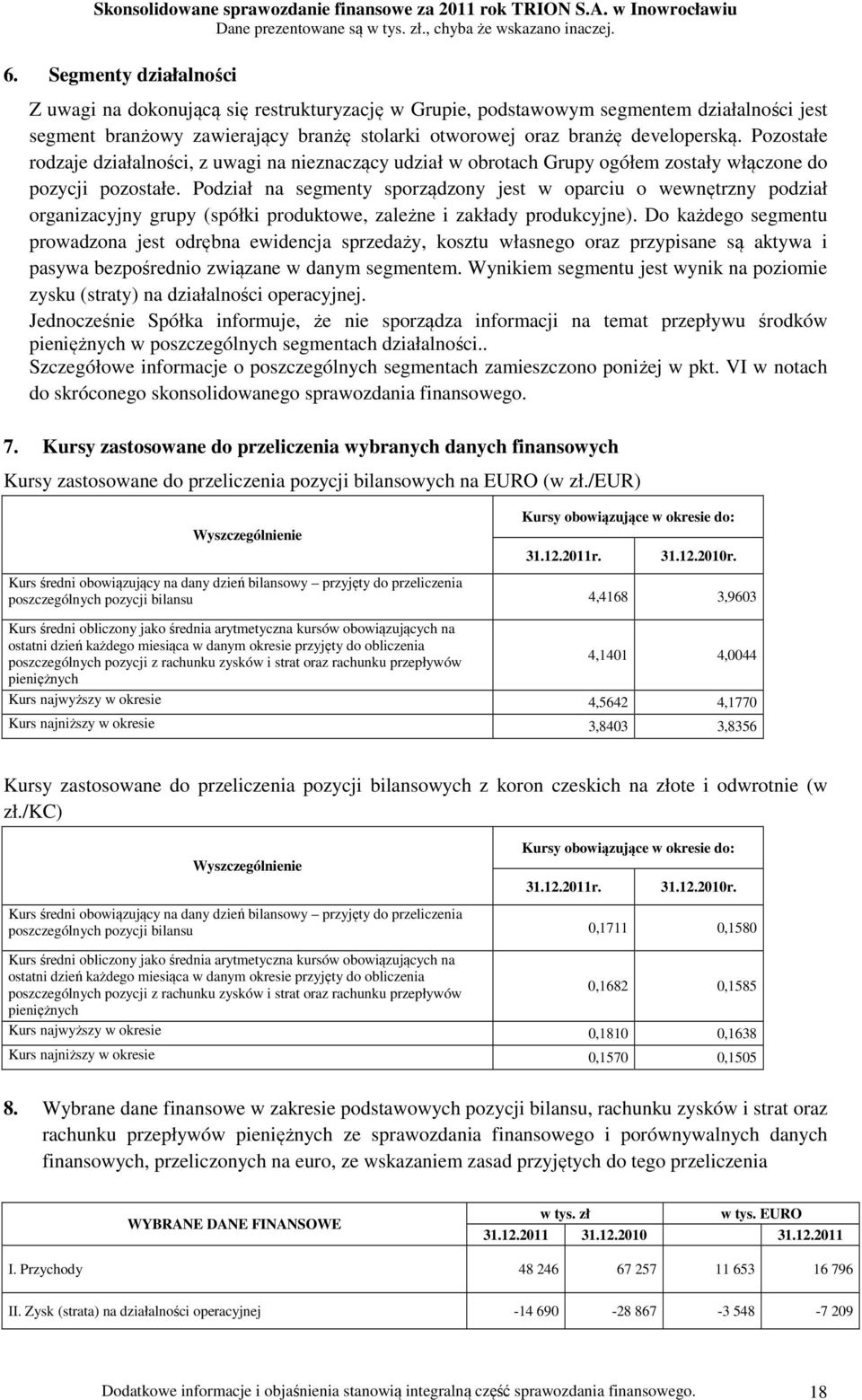 Podział na segmenty sporządzony jest w oparciu o wewnętrzny podział organizacyjny grupy (spółki produktowe, zależne i zakłady produkcyjne).